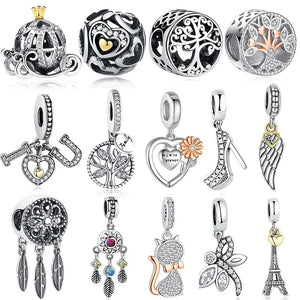 925 Sterling Silver Love Dangle Charm Crystal Heart Bead