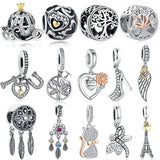 925 Sterling Silver Love Dangle Charm Crystal Heart Bead