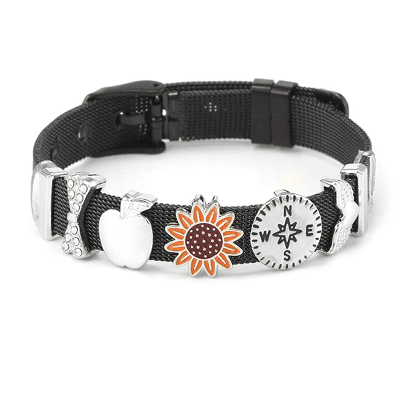 Sunflower Charm Slide Beads for Stainless Steel Mesh Bracelets