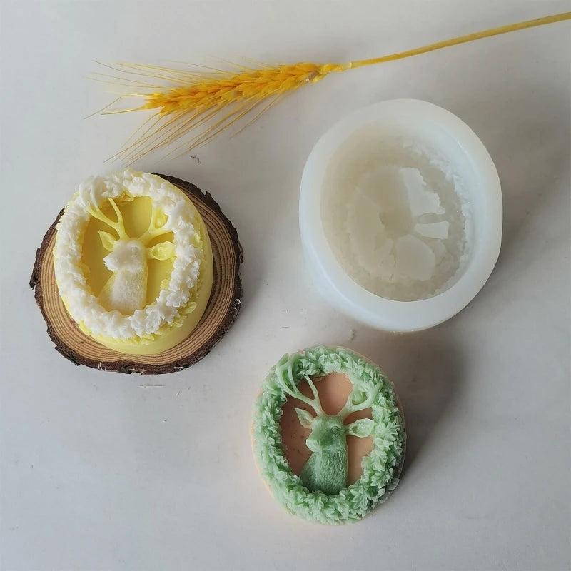 3D Plaster Christmas Wreath Elk Soap Silicone Mold
