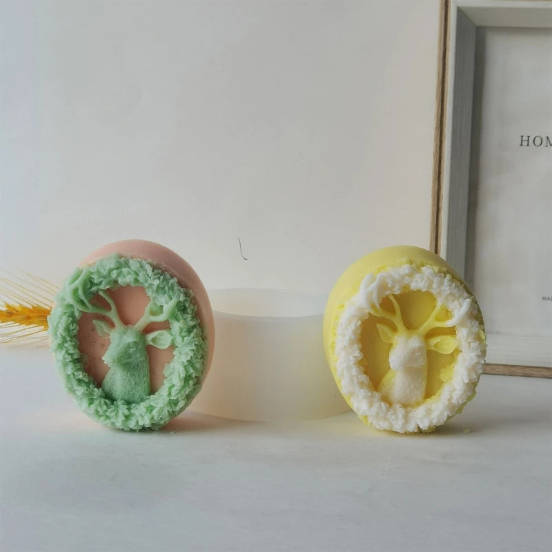3D Plaster Christmas Wreath Elk Soap Silicone Mold