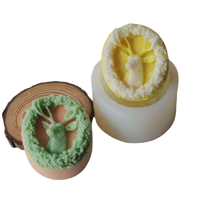 3D Plaster Christmas Wreath Elk Soap Silicone Mold