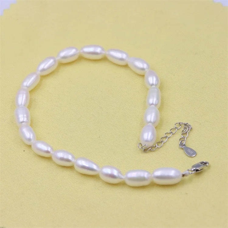 DIY Rice Waterfresh Pearl Bracelet Extended Chain Silver Jewelry Vintage Charm