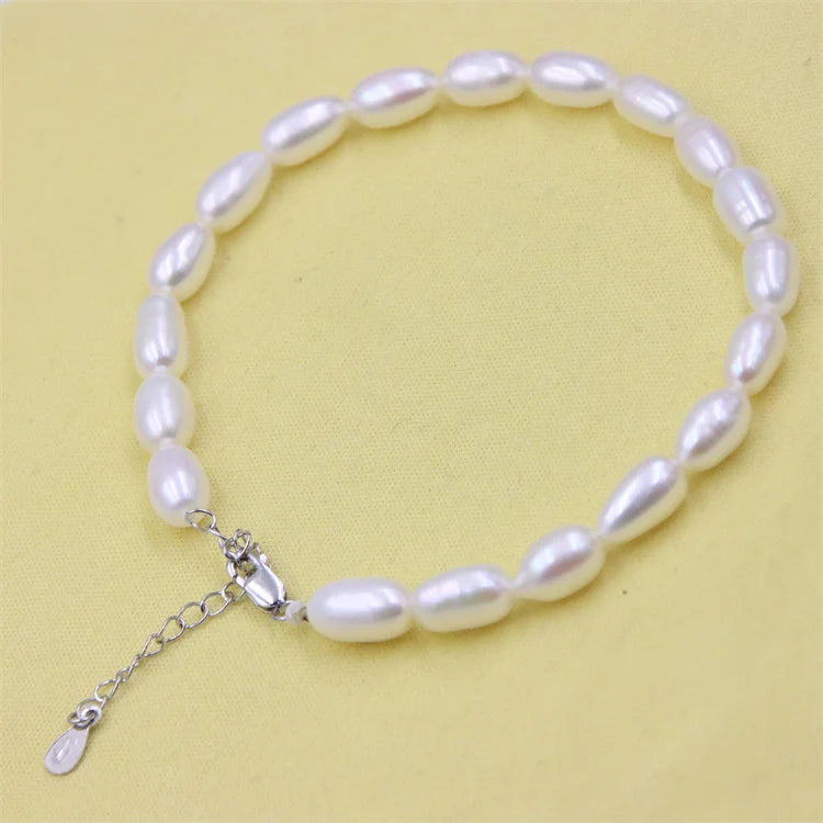 DIY Rice Waterfresh Pearl Bracelet Extended Chain Silver Jewelry Vintage Charm