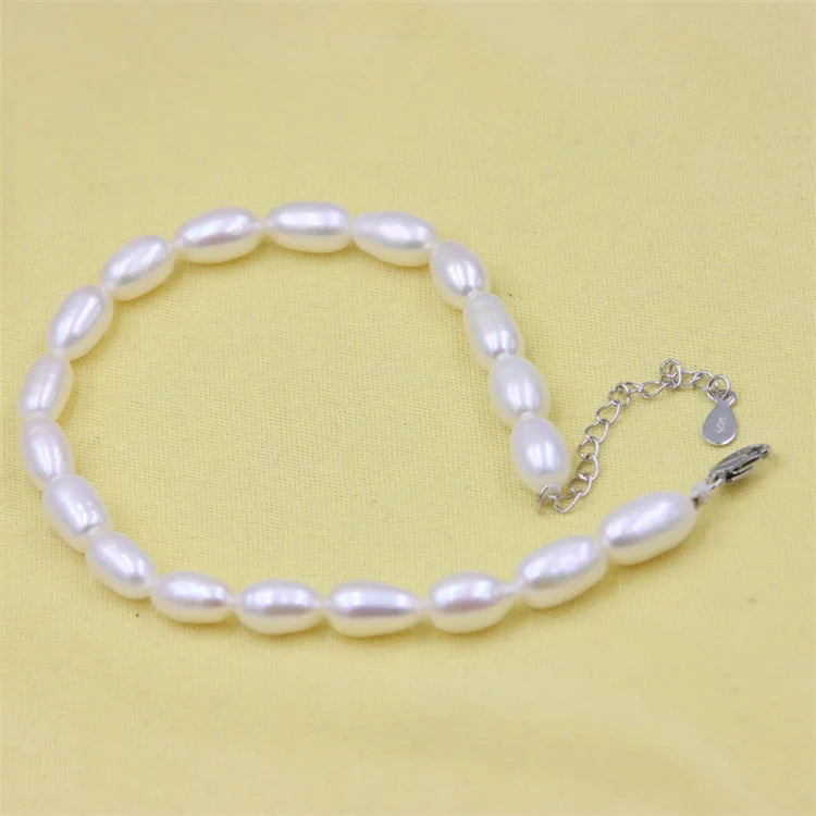 DIY Rice Waterfresh Pearl Bracelet Extended Chain Silver Jewelry Vintage Charm