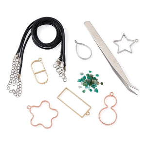 UV Resin Pendant Necklace Kit with Bezel Pendants and Chip Beads