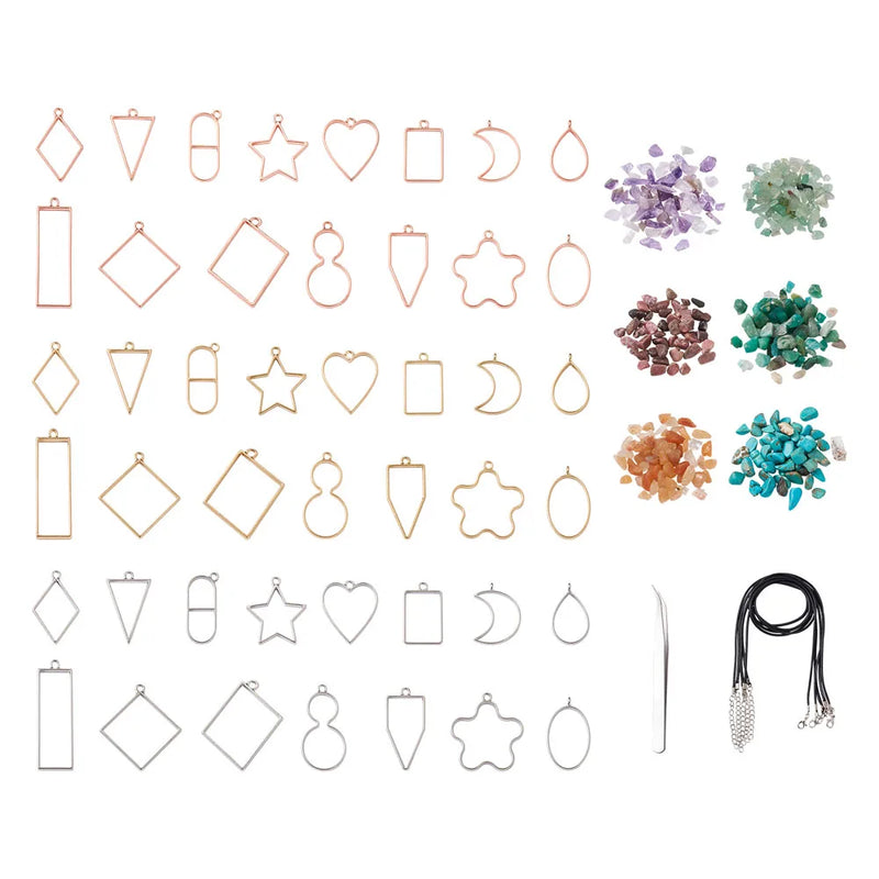 UV Resin Pendant Necklace Kit with Bezel Pendants and Chip Beads