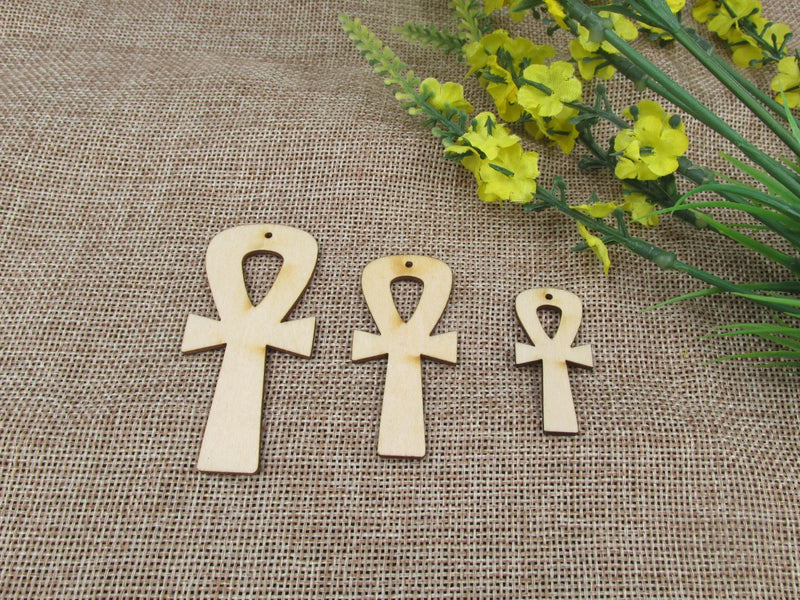 DIY Unfinished Wood Earrings Pendant Africa Ankh Shapes
