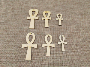 DIY Unfinished Wood Earrings Pendant Africa Ankh Shapes