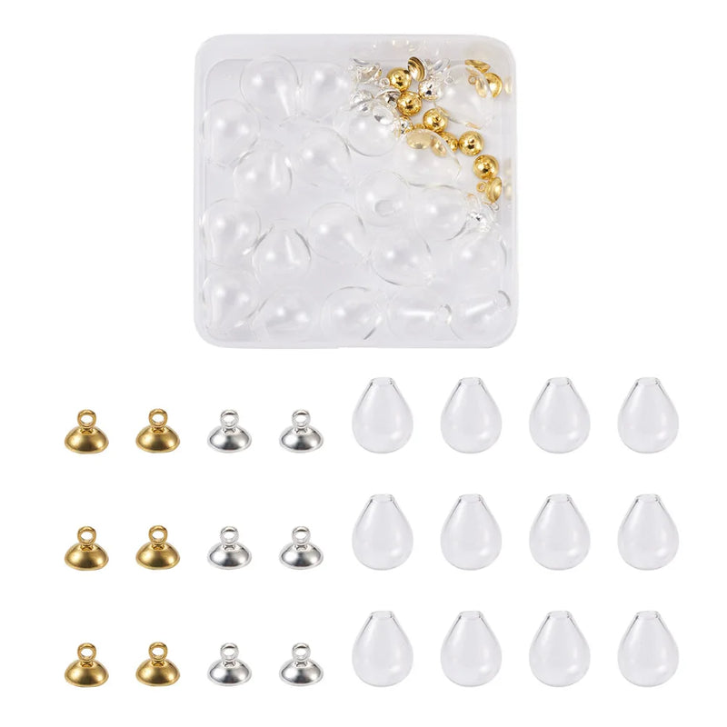 DIY Wishing Bottle Pendant Kit with Glass Micro Beads and Alloy Peg Bails
