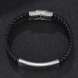 Men's Personalized Leather Bracelet - Engraved Medical ID - Hand-woven Cord