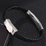Men's Personalized Leather Bracelet - Engraved Medical ID - Hand-woven Cord