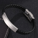 Men's Personalized Leather Bracelet - Engraved Medical ID - Hand-woven Cord