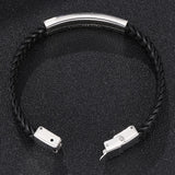Men's Personalized Leather Bracelet - Engraved Medical ID - Hand-woven Cord