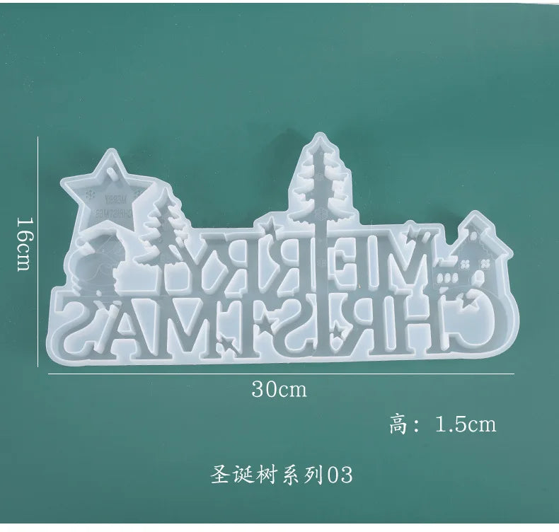 DIY Crystal Epoxy Resin Mold Merry Christmas Mirror Silicone Mold