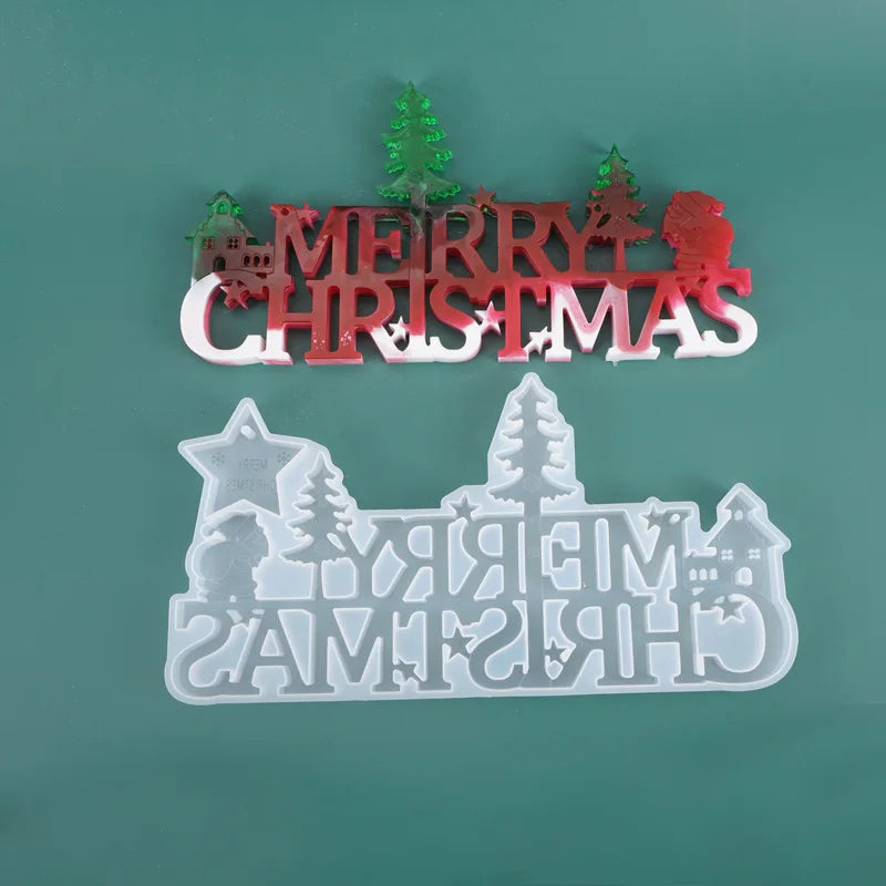 DIY Crystal Epoxy Resin Mold Merry Christmas Mirror Silicone Mold