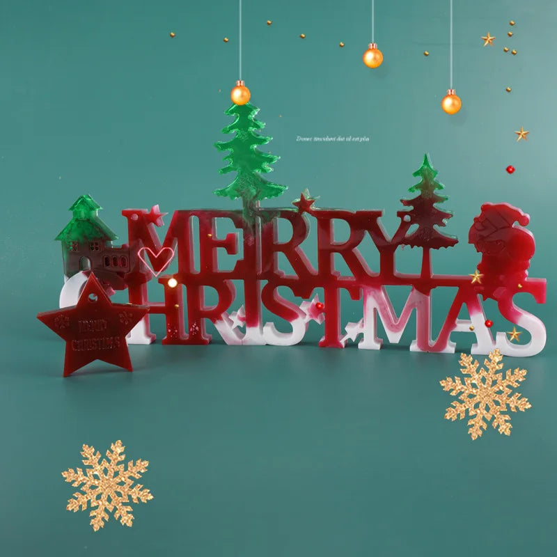 DIY Crystal Epoxy Resin Mold Merry Christmas Mirror Silicone Mold