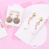 DIY Alloy Pearl Geometric Round Stud Earrings Handmade Material Pendant
