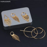 18k Plating Electrochromic Fringed Geometric Earrings Pendant Set