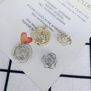 Hollow Rose Flower Zircon Pendant Earrings Jewelry