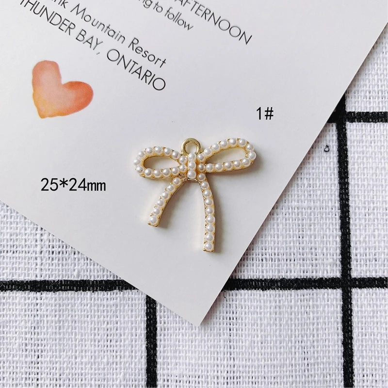 DIY Alloy Plating Bow Pearl Pendant Earrings Accessories