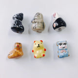 Hand Drawn Bear Rabbit Ceramic Pendant Necklace Earring Set