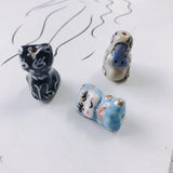 Hand Drawn Bear Rabbit Ceramic Pendant Necklace Earring Set