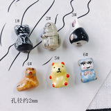 Hand Drawn Bear Rabbit Ceramic Pendant Necklace Earring Set