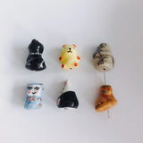 Hand Drawn Bear Rabbit Ceramic Pendant Necklace Earring Set