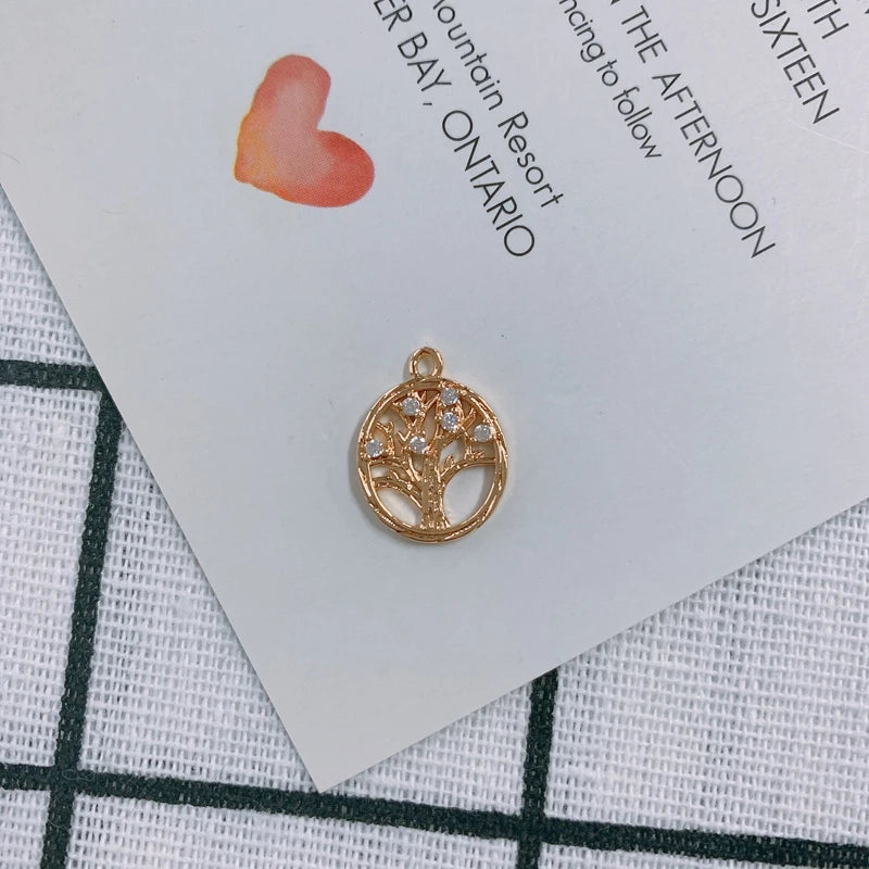 Copper Gold-Plated Zircon Tree Pendant Necklace Earring Set