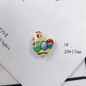 Hand Drawn Ceramic Hen Beads for Jewelry Making