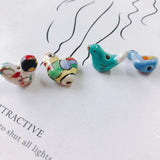 Hand Drawn Ceramic Hen Beads for Jewelry Making