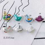 Hand Drawn Ceramic Hen Beads for Jewelry Making