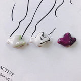 Hand Drawn Ceramic Hen Beads for Jewelry Making