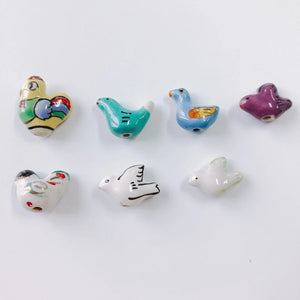 Hand Drawn Ceramic Hen Beads for Jewelry Making