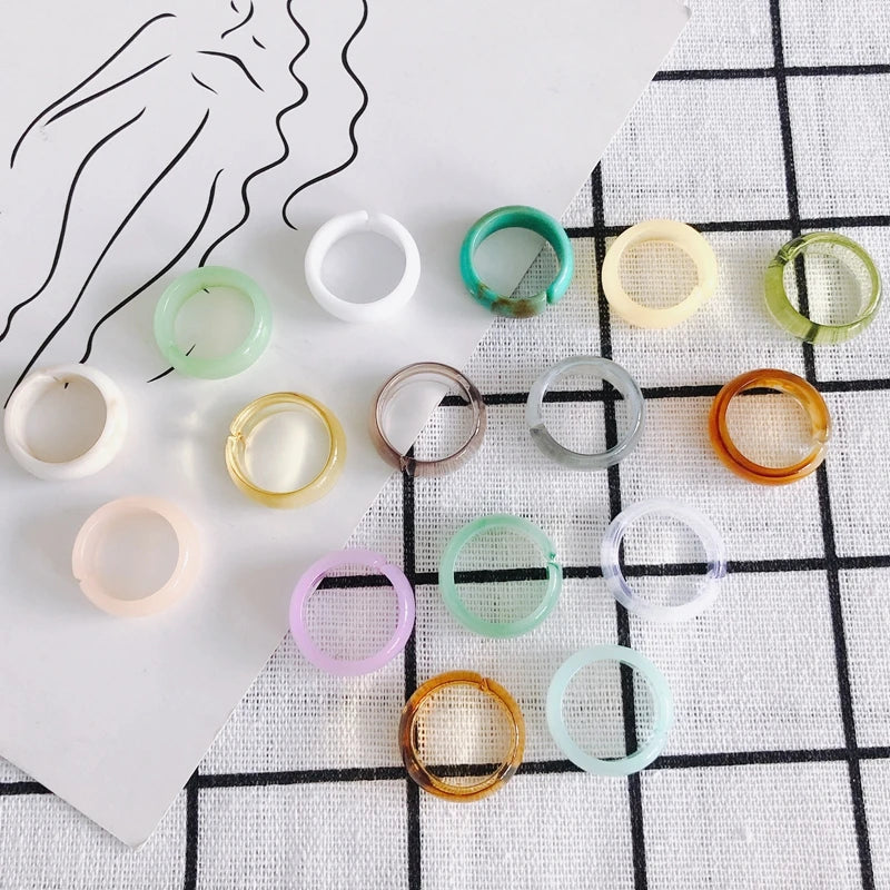 Colorful Translucent Resin Adjustable Ring Jewelry Accessories