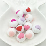 50pcs Silicone Teething Beads Baby Chew Heart Beads DIY Rainbow Ball Beads