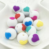 50pcs Silicone Teething Beads Baby Chew Heart Beads 15mm DIY Baby Teether