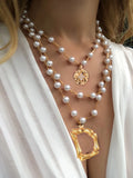 A-Z Initial Alphabet Pendant Necklace with Cubic Zirconia Triple Pearls