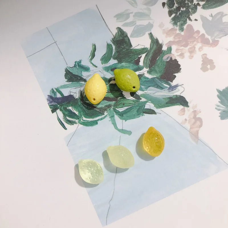 Czech Colored Glaze Green Yellow Lemon Pendant Earrings Necklace 2pcs