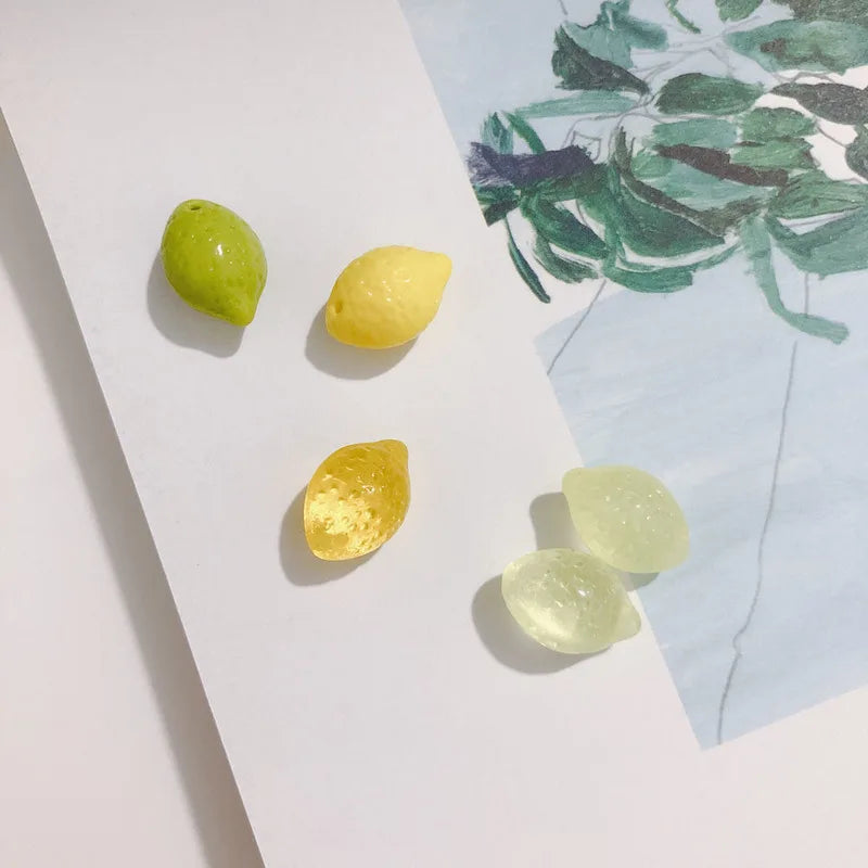 Czech Colored Glaze Green Yellow Lemon Pendant Earrings Necklace 2pcs