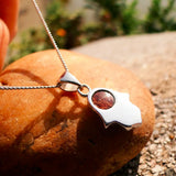 Hamasa Hand Religious Pendant Rosewood Inlaid 925 Sterling Silver Cocobol Charm