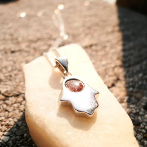 Hamasa Hand Religious Pendant Rosewood Inlaid 925 Sterling Silver Cocobol Charm