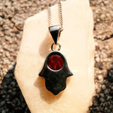 Hamasa Hand Religious Pendant Rosewood Inlaid 925 Sterling Silver Cocobol Charm