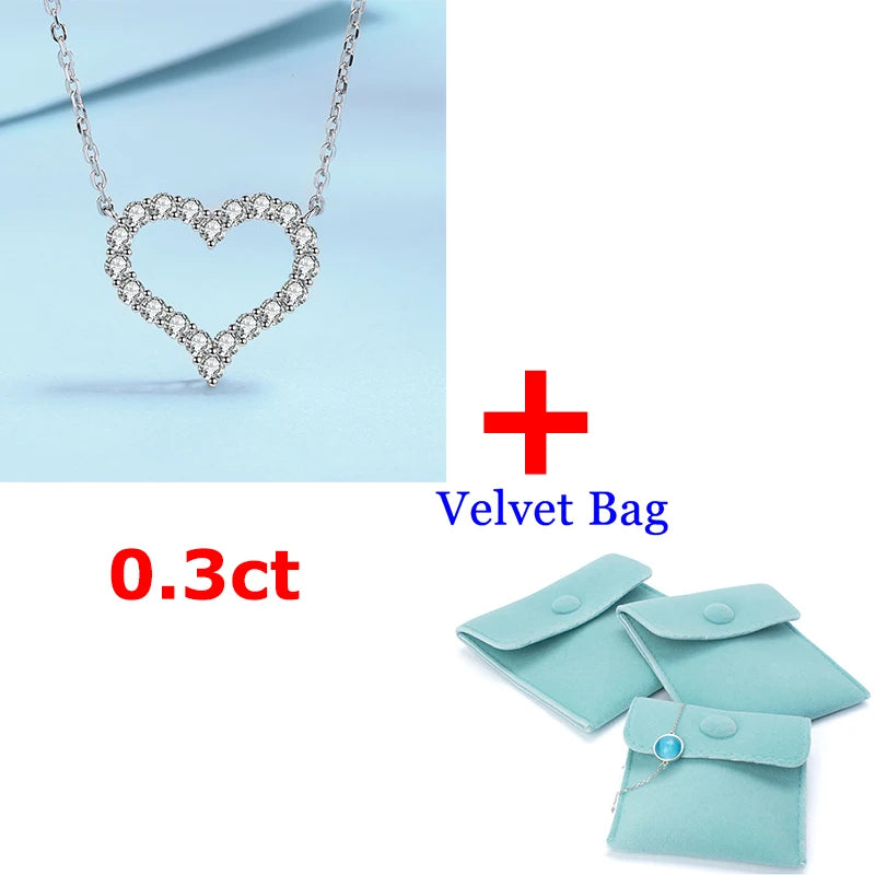 Moissanite Heart Necklace 0.3CT-2CT S925 Silver Platinum Pendant