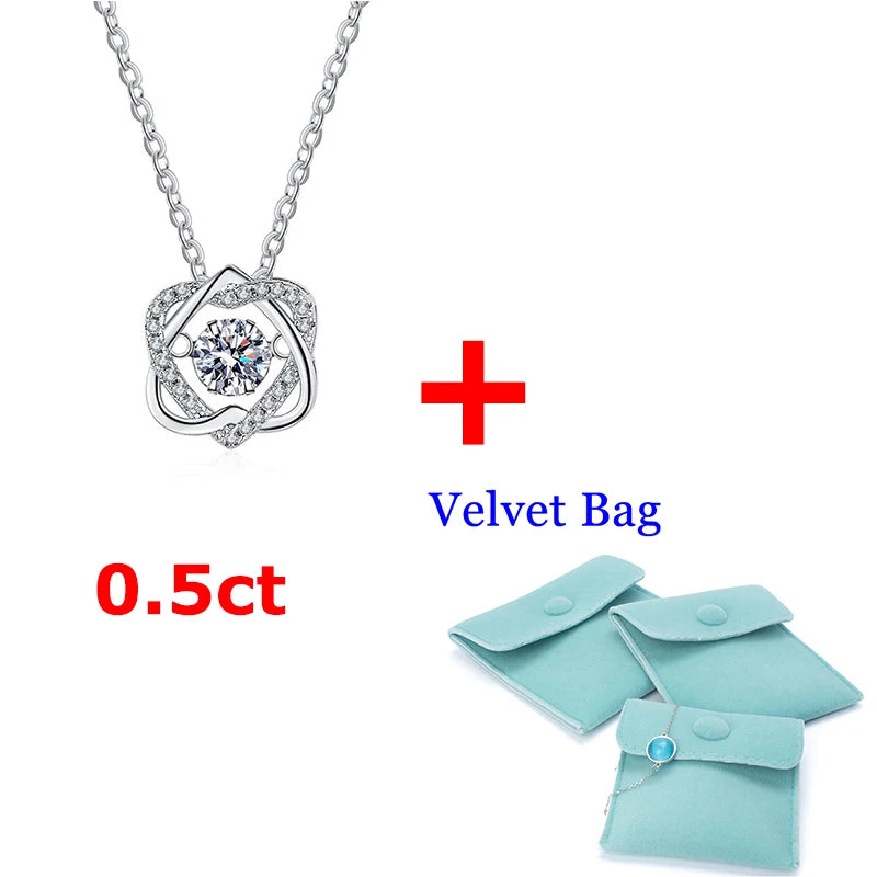 0.5ct Moissanite Necklace for Women Beating Heart S925 Silver Fine Jewelry Gift