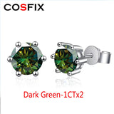 1CTx 2 D Colored Moissanite Stud Earrings 925 Sterling Silver