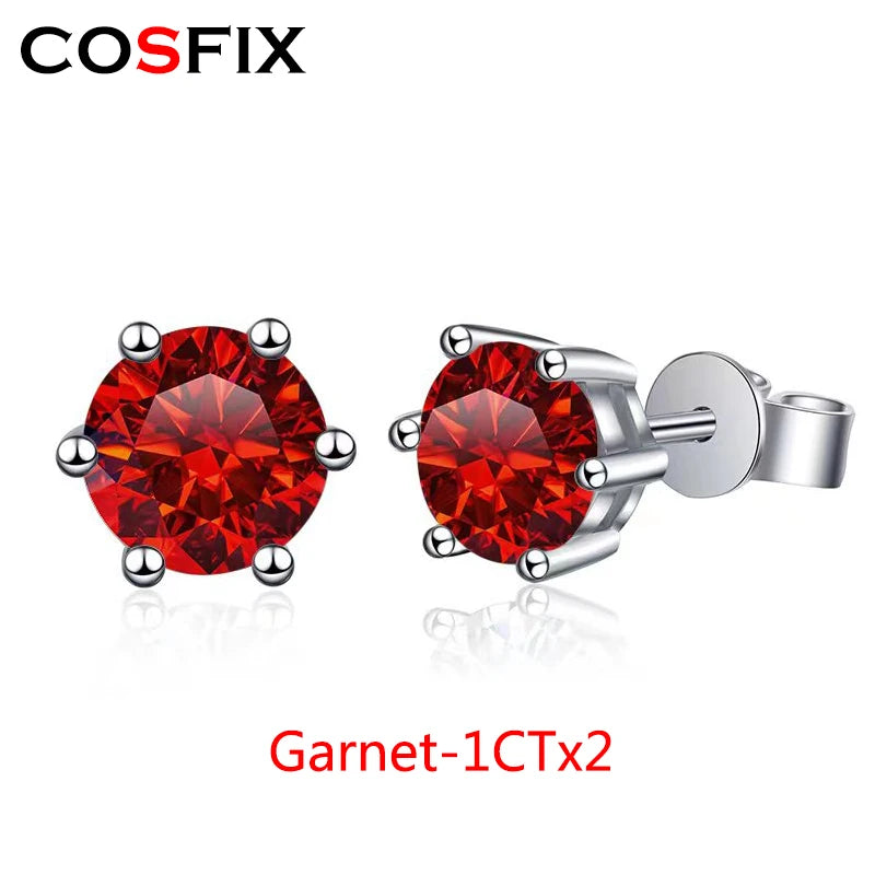 1CTx 2 D Colored Moissanite Stud Earrings 925 Sterling Silver
