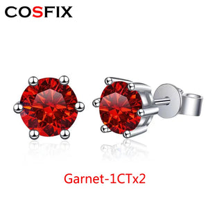 1CTx 2 D Colored Moissanite Stud Earrings 925 Sterling Silver