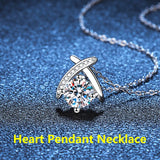 1CT D Moissanite 925 Silver Heart Pendant Necklace Women's Jewelry